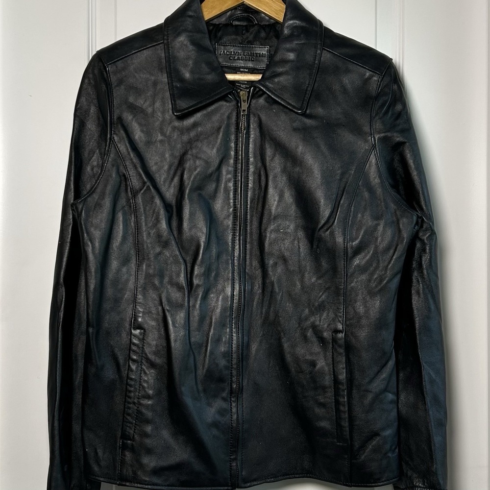 Jaclyn Smith Classic Vintage 90s Genuine Leather Black Zip Jacket Grunge Style